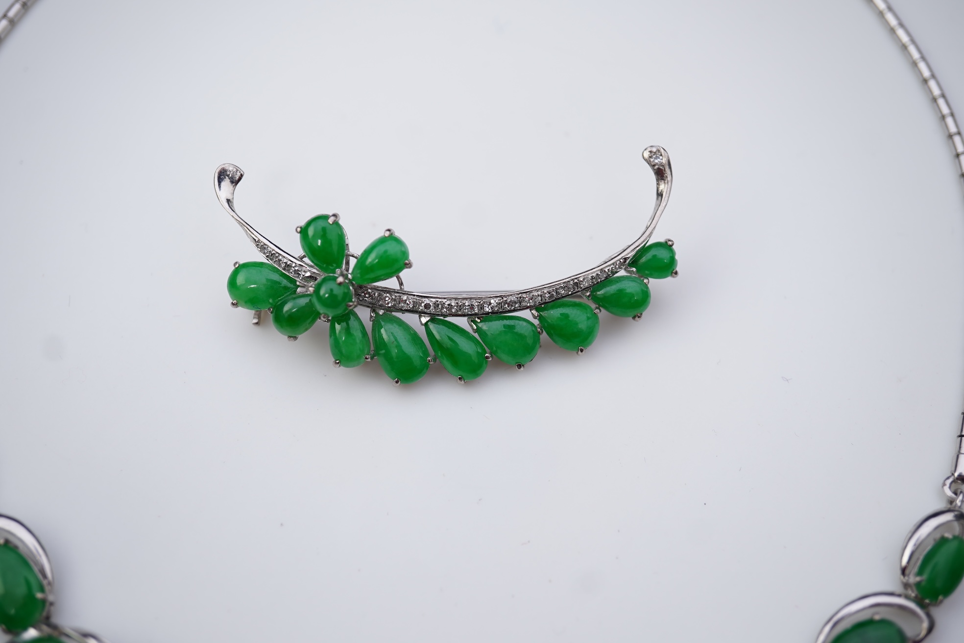 A jadeite and diamond demi-parure, 1960s